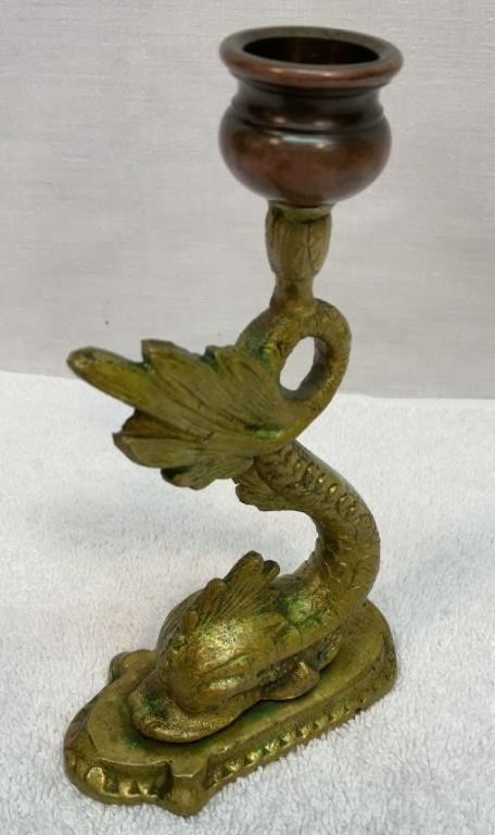 Heavy brass dragon candle stick