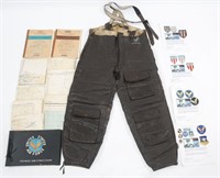 WWII USAAF AVIATION CHARTS, PATCHES & TROUSERS LOT