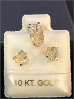 10K White Gold Citrine Pendant & Stud Earring Set