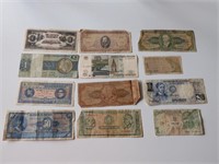 12 Old Foreign Currency Paper Notes