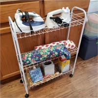 Laundry cart, 2 irons, trash bags, tissues &