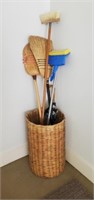 Woven Basket and Brooms