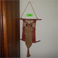 VINTAGE MACRAME OWL 23"