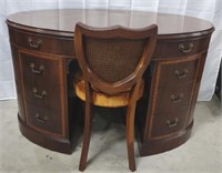 Oval Mahogany Desk & Shield Back Chair