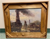 Cowboy on Horseback in Oil Field signed picture