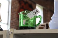 VINTAGE GREEN GLASS EMBOSSED MEASURING CUP
