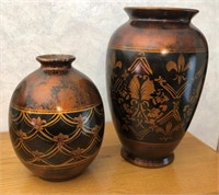 Pair of decorative vases (bronze, black & gold)