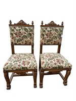 2 WALNUT HEAVY CARVED SIDE CHAIRS