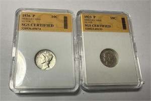 1936-P and 1923-P Mercury Dimes SGS Certified