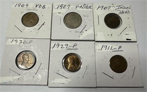 Pennies, V Nickel, Indian Head