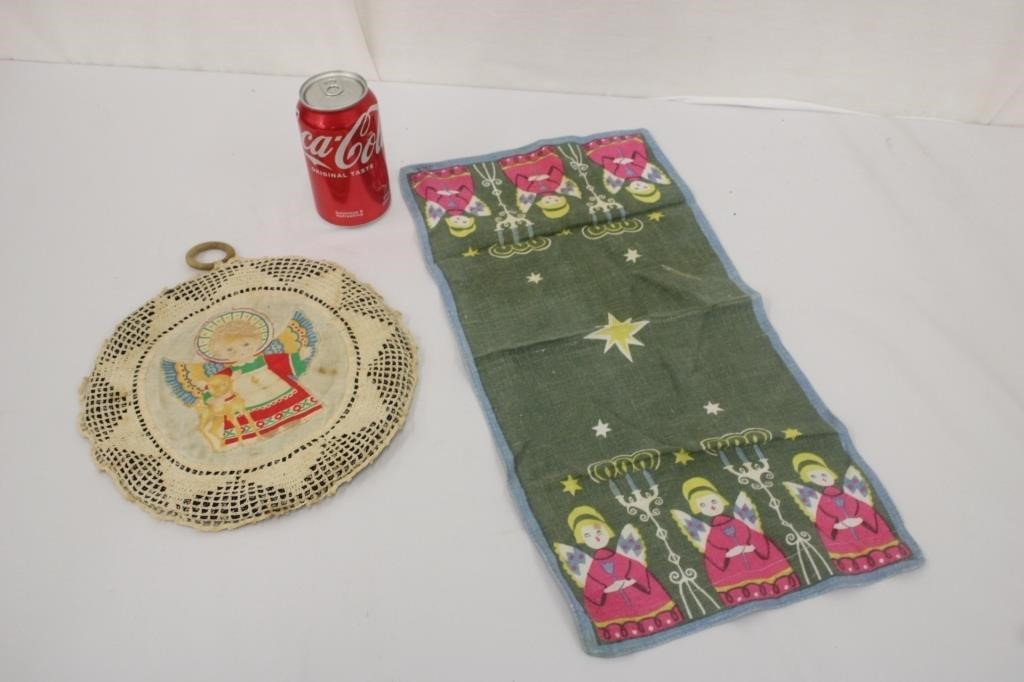 Vintage Christmas Hot Plate Mat & Angel Tea Towel