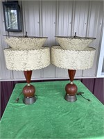 pair brown pottery lamps Fiberglass shades