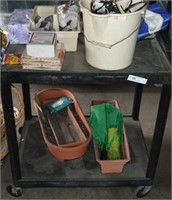 Plastic 2 Shelf Rolling Cart With Contents