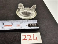 Vintage Miniature Glass Hen on Nest Salt Dish