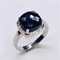 Silver Blue Sapphire White Topaz(3.6ct) Ring