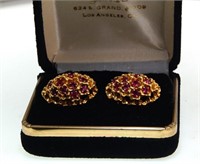 Pair of  Men's Vintage18kt Gold and Ruby Cufflinks