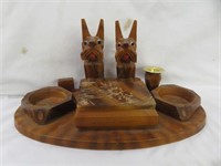 CARVED FOLK ART SCOTTIE DOG SMOKERS SET