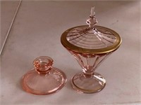 Pink Glass Candle Holder & Covered Compote