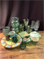 LARGE GREEN GLASS CERAMIC POTTERY LOT