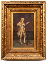 Illegibly Signed "Flautist" Oil on Canvas