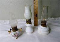 3 Vtg Small Oil Lamps