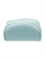 Gucci Blue Leather Gg Embossed Nylon Cosmetic Bag