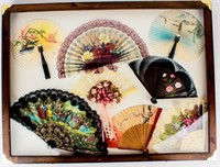 Vintage Antique French Asian Silk Hand Fans Framed
