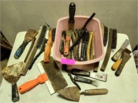 Tub of wire brushes, putty knives, etc
