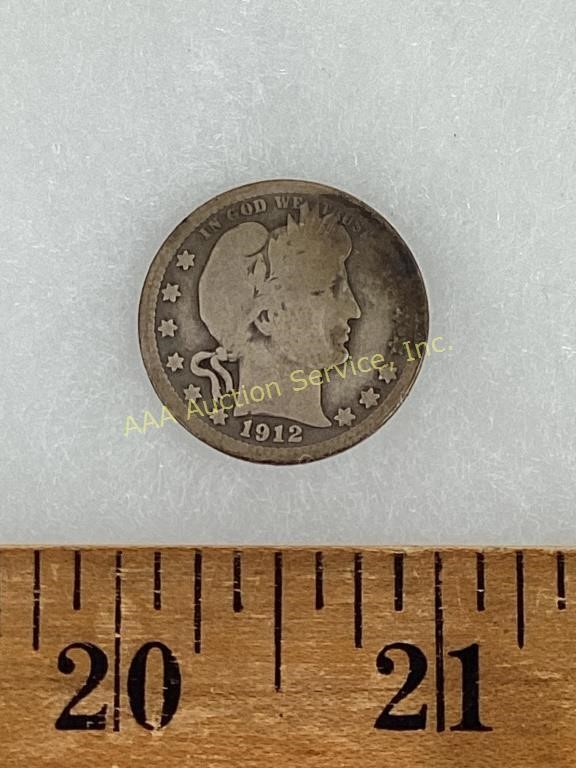 1912 US Barber Quarter Dollar coin