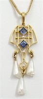 Pearl, sapphire & 14K Art Deco briolette
