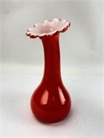 Retro Red Glass Ruffle Top Flower Vase