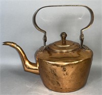 Copper gooseneck tea kettle by "John Wolf,