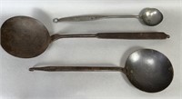 3 signed wrought iron ladles ca. mid 19th-1910;