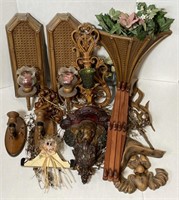 Lot w/ Wall Decor Including Sconces, Rack, Faux