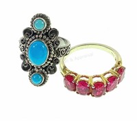 Sterling Silver & Pink Sapphire & Turquoise Rings