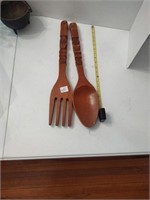 Large vtg wooden carved tiki god spoon and fork