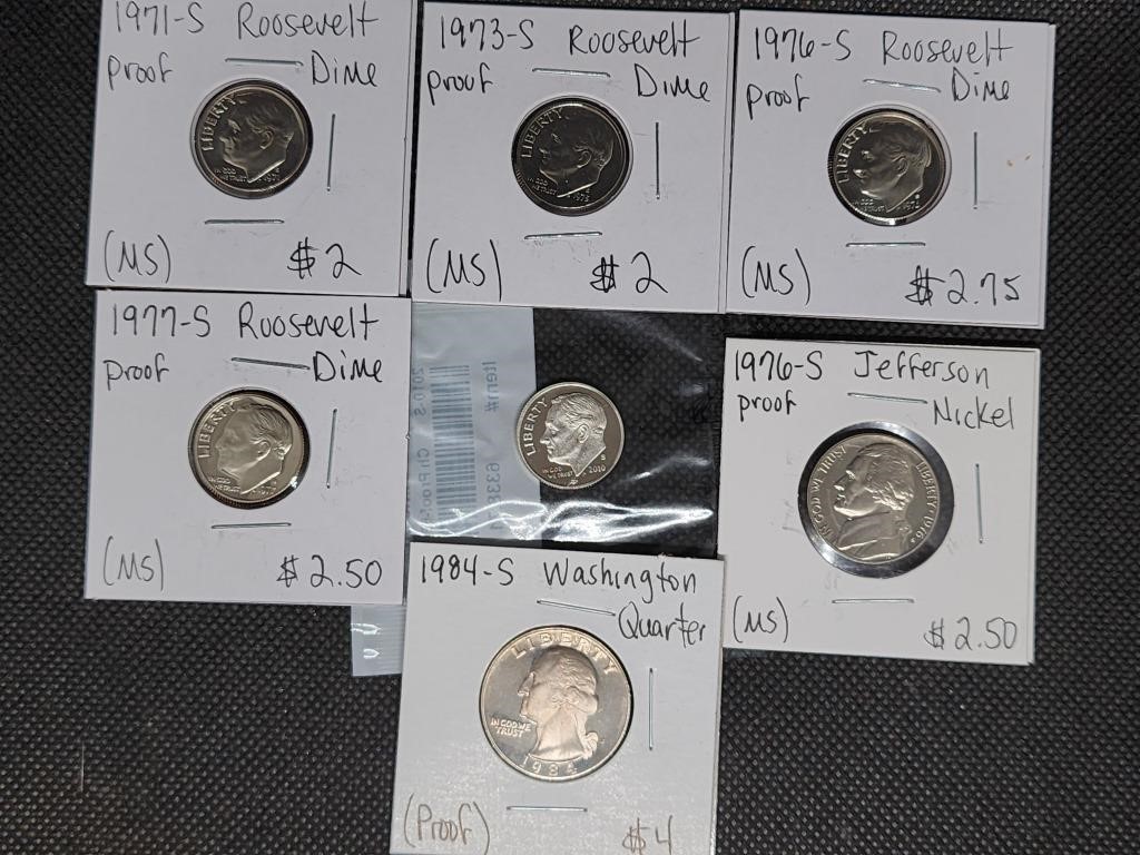 Lot of Proof S Mint Coins: 5- Roosevelt Dimes, 1