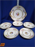 Hand painted Nippon Cake set gold timmed