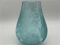 Chinese Etched Blue Glass Dragon Vase