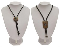 (2) NATIVE AMERICAN SILVER & TURQUOISE BOLO TIES