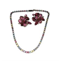 Mid Century Rhinestone Necklace and Earrings