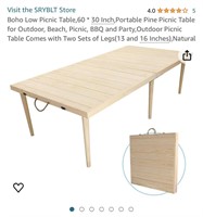Boho Low Portable Picnic Table 60*30"