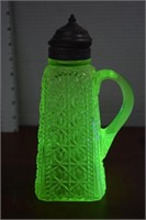 Vaseline Glass,Diamond Point Pitcher,Lid Hinge Is