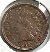 1864 Indian Penny Bronze maybe L AU Very Nice
