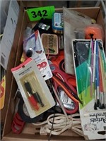 CATCH ALL BOX- PAINT BRUSHES- GLUE GUN- TAPE MEAS.