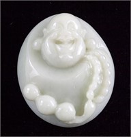 Jadeite White Carved Laughing Buddha Pendant