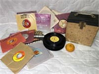 45 RPM vinyl records and case