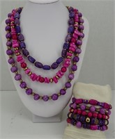 Chico's Pink & Purple Stone Necklace & Bracelets