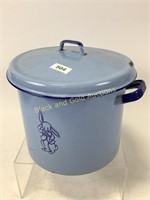 Blue enamelware stock pot with lid