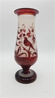 Vtg. Bohemian Czech Ruby Hand Blown Etched Vase #2